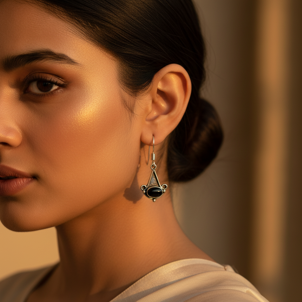 925 Silver Onyx Drop Earrings for Women | Daily Wear