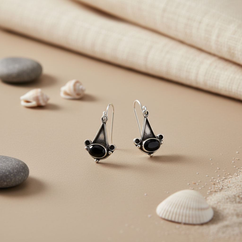 925 Silver Onyx Drop Earrings for Women | Daily Wear