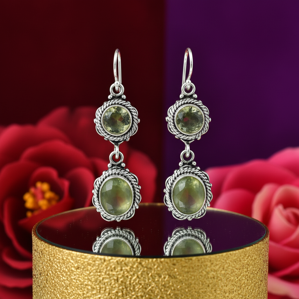 925 sterling silver green stone drop earrings for women