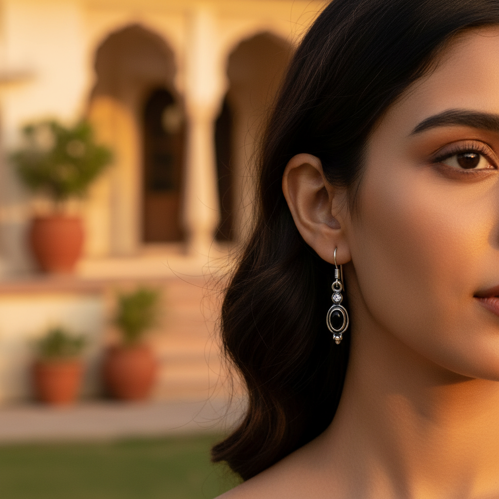 925 Silver Black Onyx Earrings for Women | Daily Wear