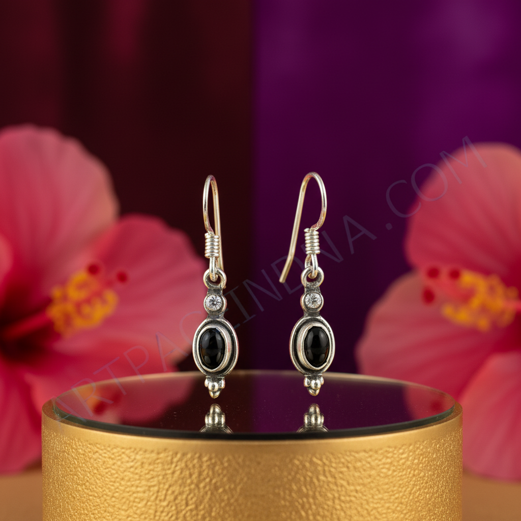925 silver black onyx earrings for women | daily wear