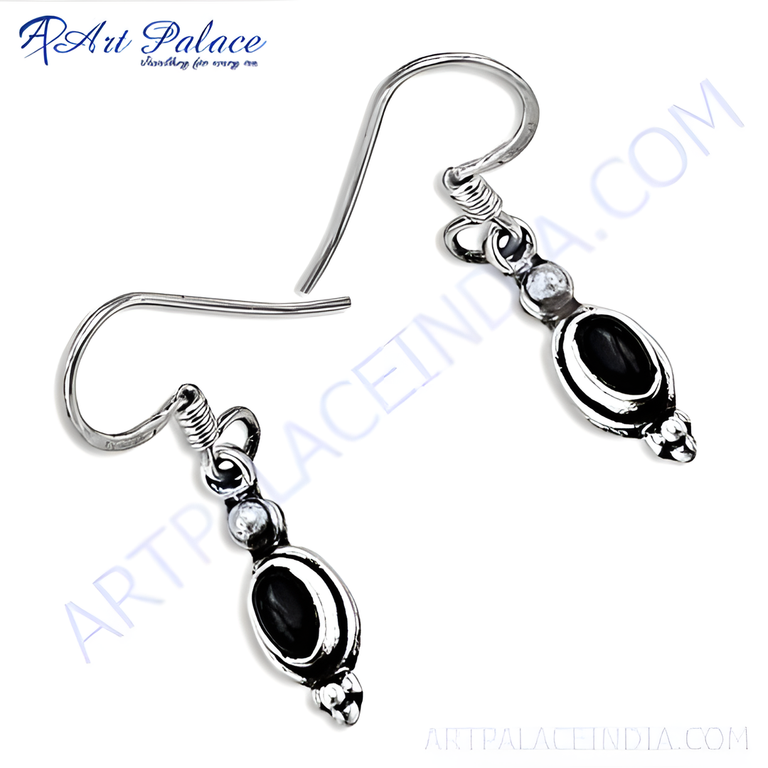 925 sterling silver dangle earrings with black onyx oval gemstones