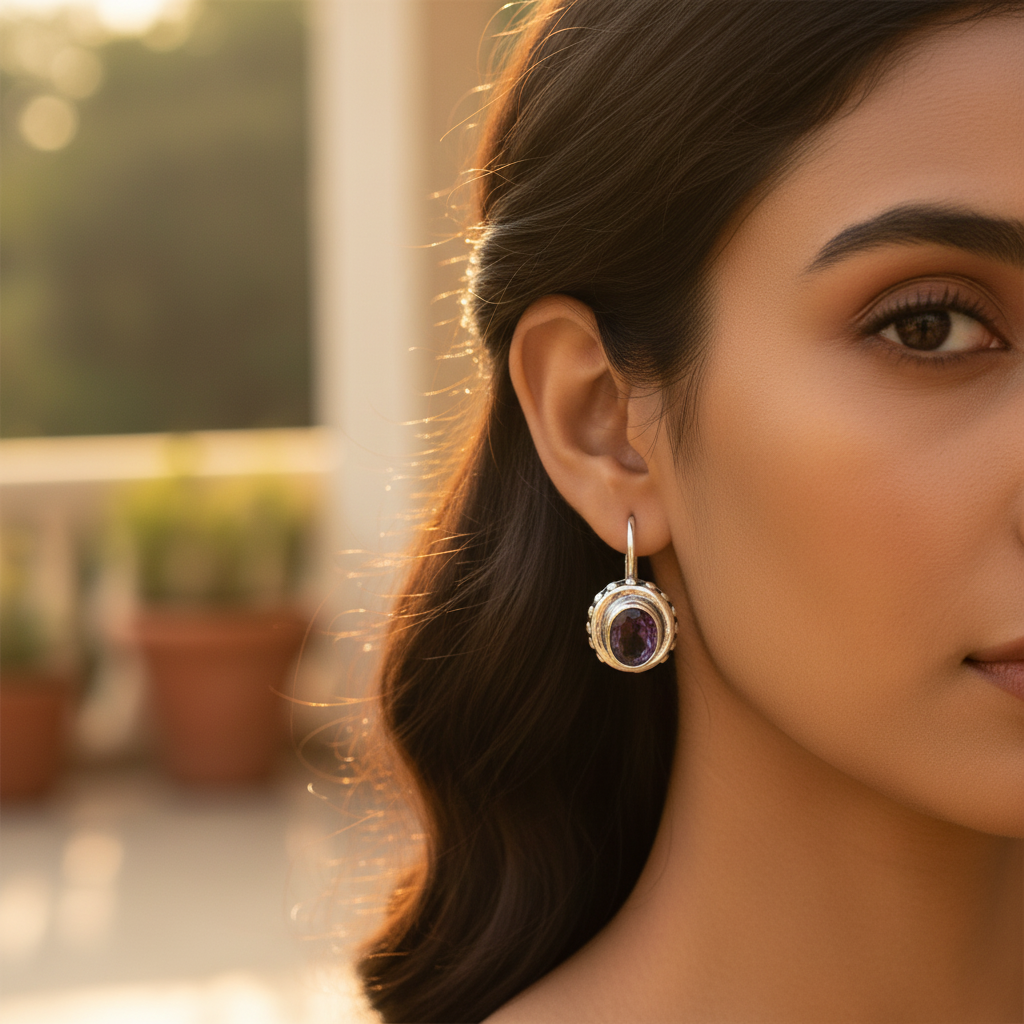 925 Silver Amethyst Leverback Earrings | Gemstone Jewelry
