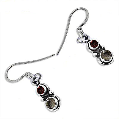 925 silver garnet & smoky quartz drop earrings for women