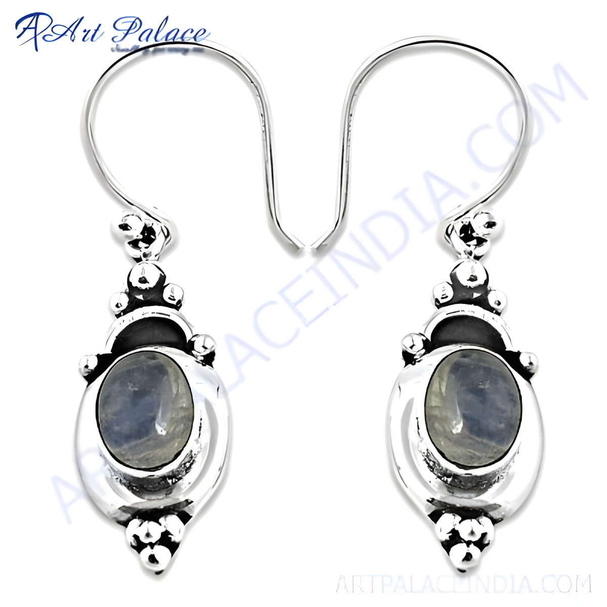 925 sterling silver drop earrings with oval moonstone gemstone centers