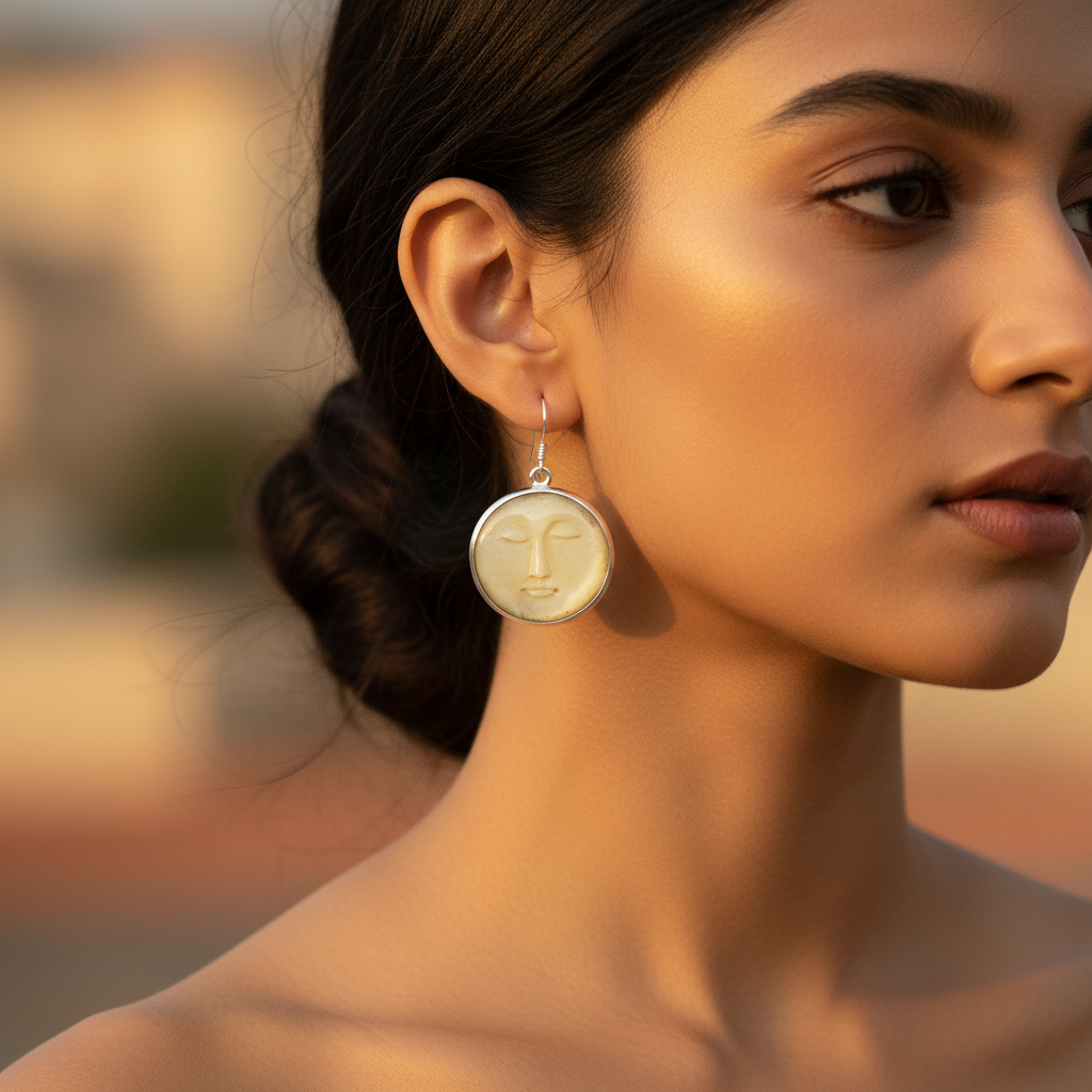 925 Silver Moon Face Drop Earrings for Women | Celestial Jewelry