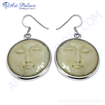 Load image into Gallery viewer, 925 sterling silver moon face drop earrings with ivory-colored detail, for women.
