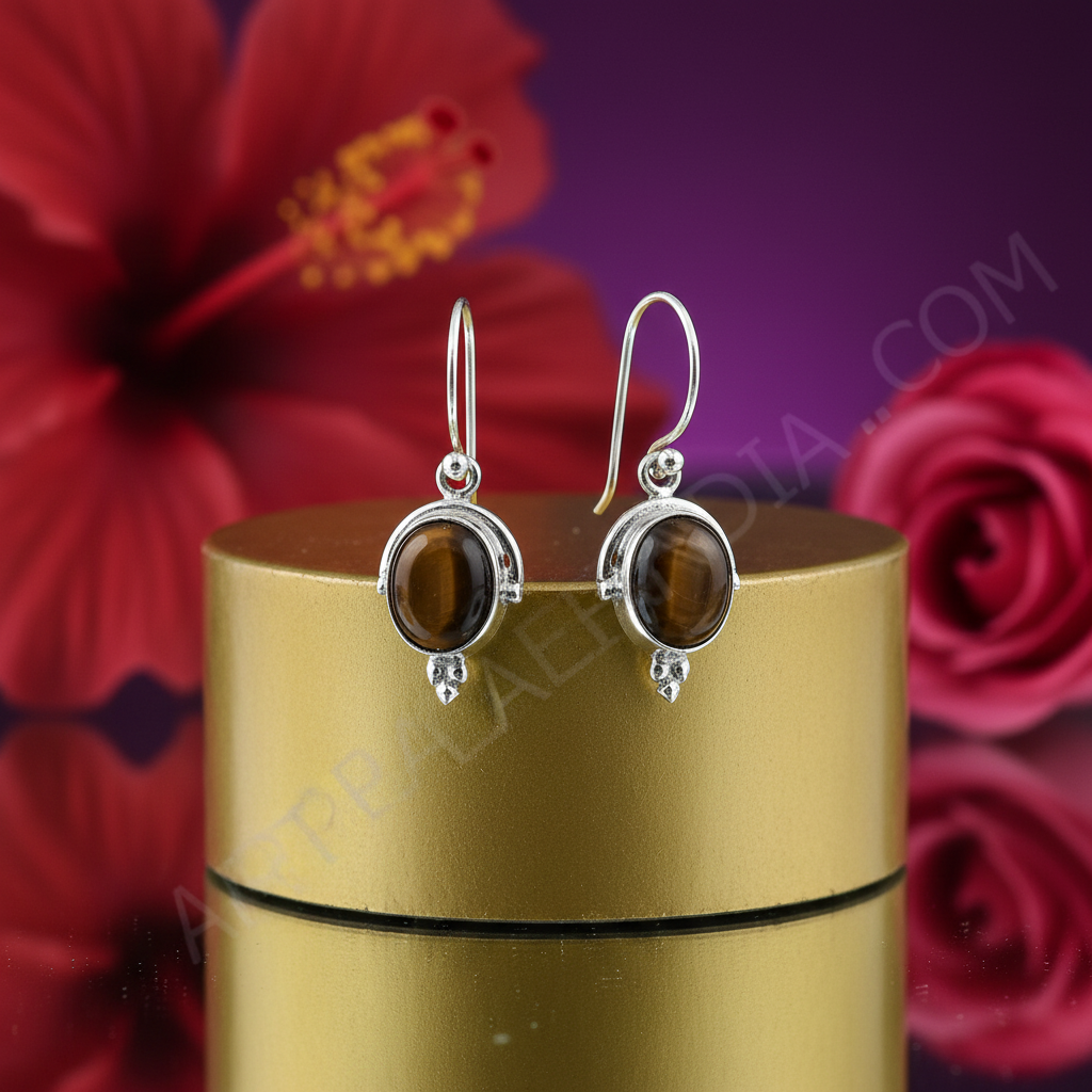 925纯银虎眼石耳环（女士款）| 礼物