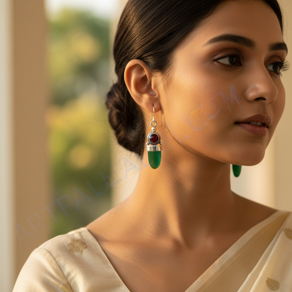 925 Silver Green Stone Drop Earrings | Women's Jewelry Gift