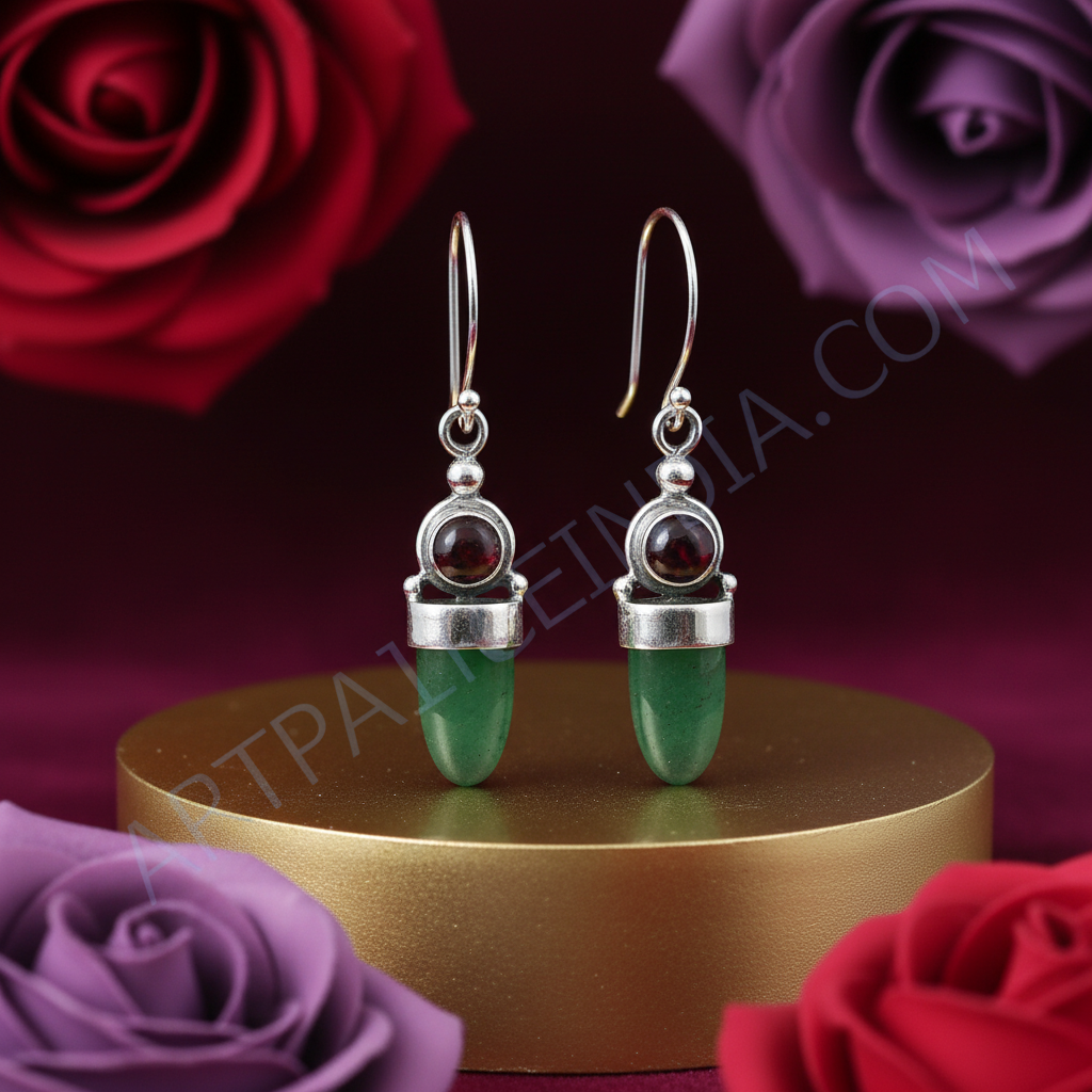 925 Silver Green Stone Drop Earrings | Women's Jewelry Gift