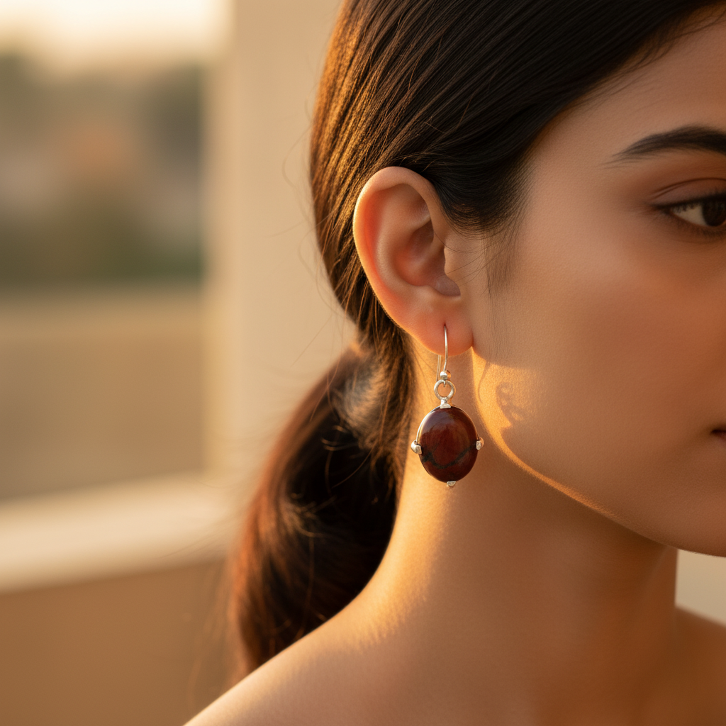 Silver red jasper earrings for women | gemstone jewelry