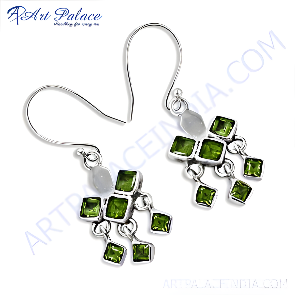 925 sterling silver dangle earrings with vibrant green peridot gemstones