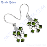 Load image into Gallery viewer, 925 sterling silver dangle earrings with vibrant green peridot gemstones

