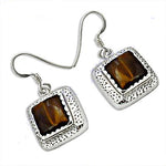 Load image into Gallery viewer, 925 Silver Tiger Eye Square Earrings for Women | Dangle Earrings
