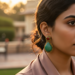 Load image into Gallery viewer, Gold Teardrop Earrings with Turquoise &amp; Red Gemstones | Women&#39;s Jewelry
