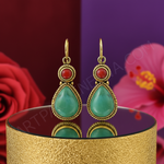 Load image into Gallery viewer, Gold Teardrop Earrings with Turquoise &amp; Red Gemstones | Women&#39;s Jewelry
