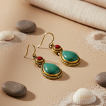 Load image into Gallery viewer, gold plating Teardrop Earrings with Turquoise &amp; Red Gemstones | Women's Jewelry
