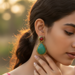 Load image into Gallery viewer, gold plating Teardrop Earrings with Turquoise &amp; Red Gemstones | Women's Jewelry
