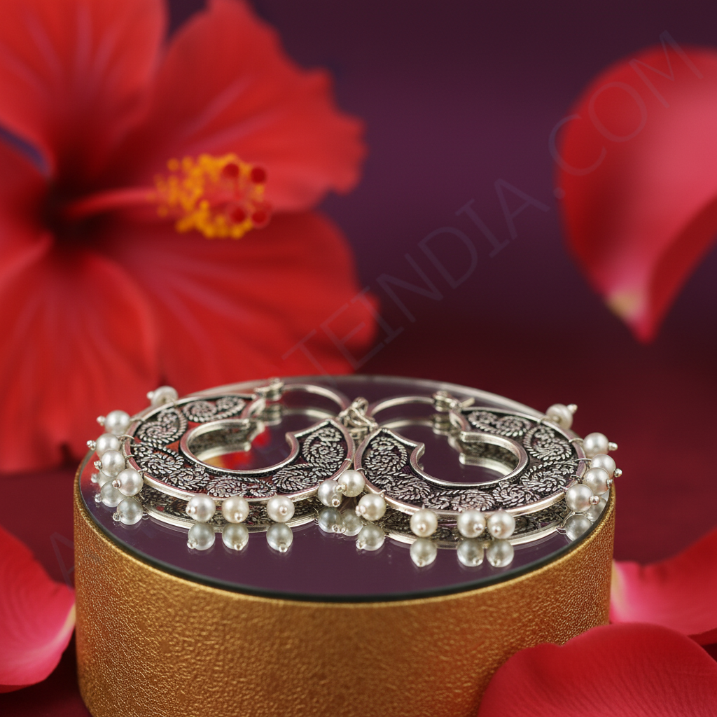 925 Silver Pearl Hoop Earrings for Women | Dangle Earrings