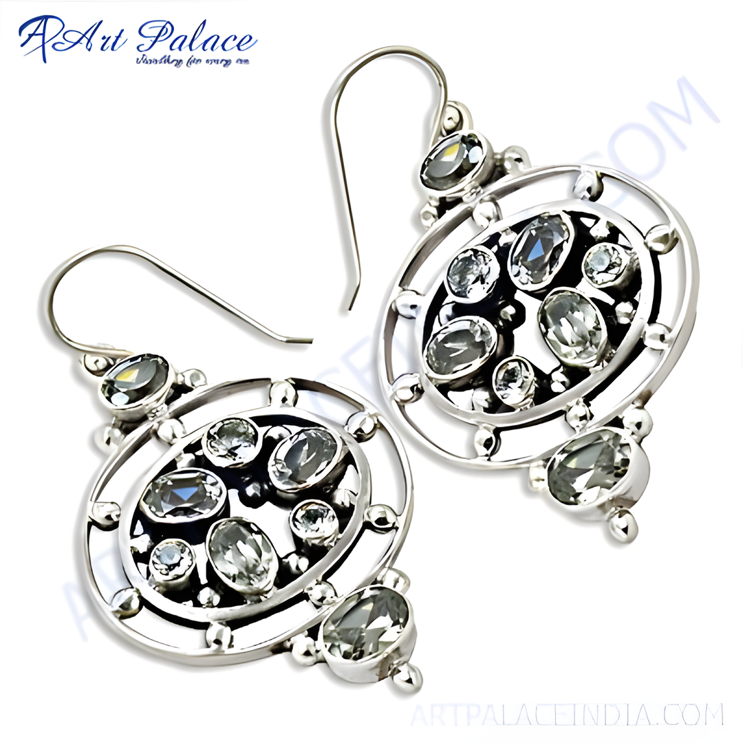 925 sterling silver dangle earrings with multiple gemstones in a unique design.