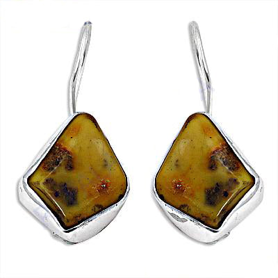 925 Silver Amber Earrings | Natural Stone Dangle Earrings for Women