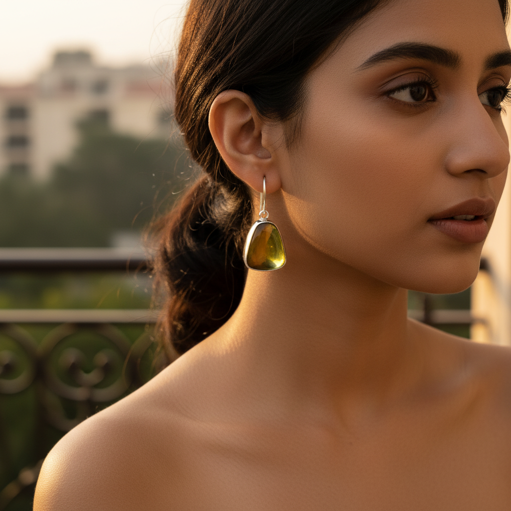 Pendientes colgantes de plata con piedra verde oliva para mujer | Joyería de regalo