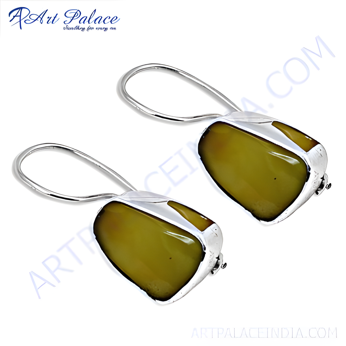 Sterling silver drop earrings featuring olive green stones, perfect for adding a touch of color to any outfit