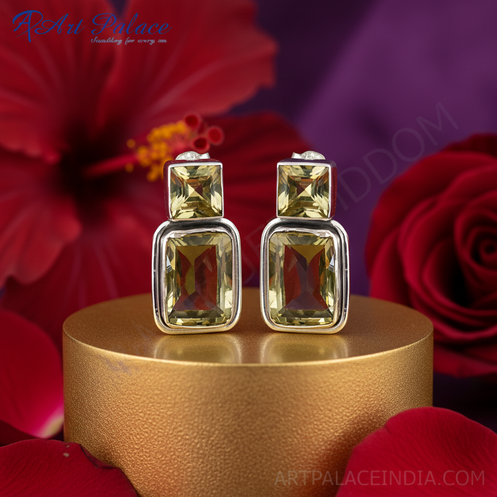 925纯银黄水晶耳环（女士款）| 宝石首饰