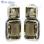 将图像加载到图库查看器中， 925 Sterling Silver Citrine Drop Earrings. Features two large square cut Citrine gemstones in silver setting.
