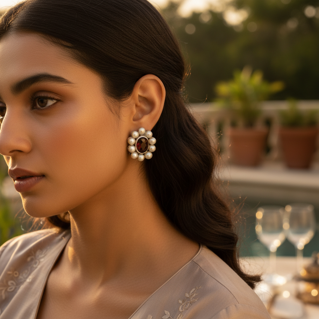 Silver Pearl & Gemstone Earrings for Women | Daily Wear