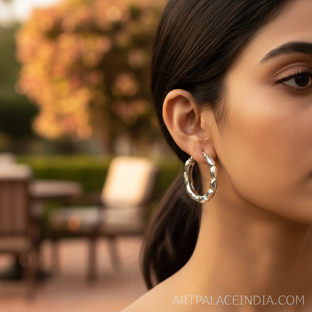 Silver Geometric Hoop Earrings for Women | Statement Jewelry