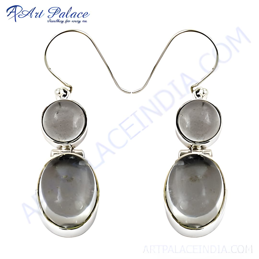 925 sterling silver dangle earrings with grey gemstone drops, perfect for women