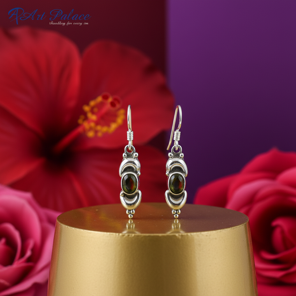 925 Sterling Silver Green Stone Earrings for Women | Gift