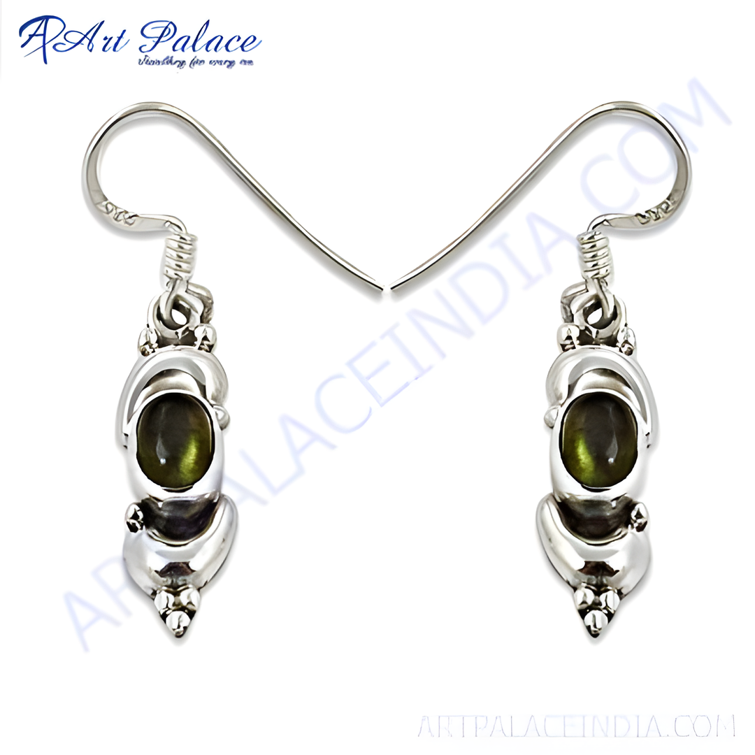 925 sterling silver dangle earrings with a green gemstone, perfect for daily wear or gifting.