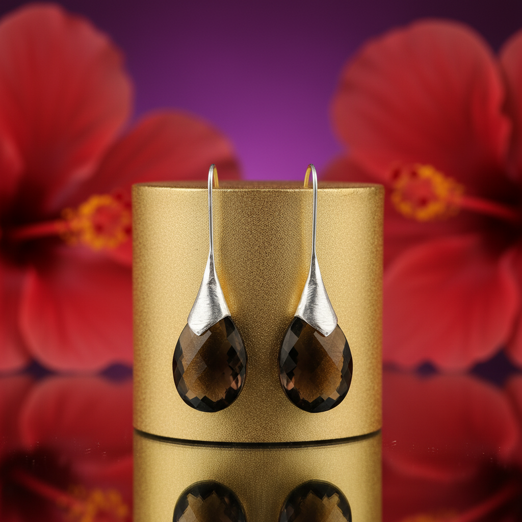 Smoky Quartz Teardrop Earrings for Women | Sterling Silver Jewelry