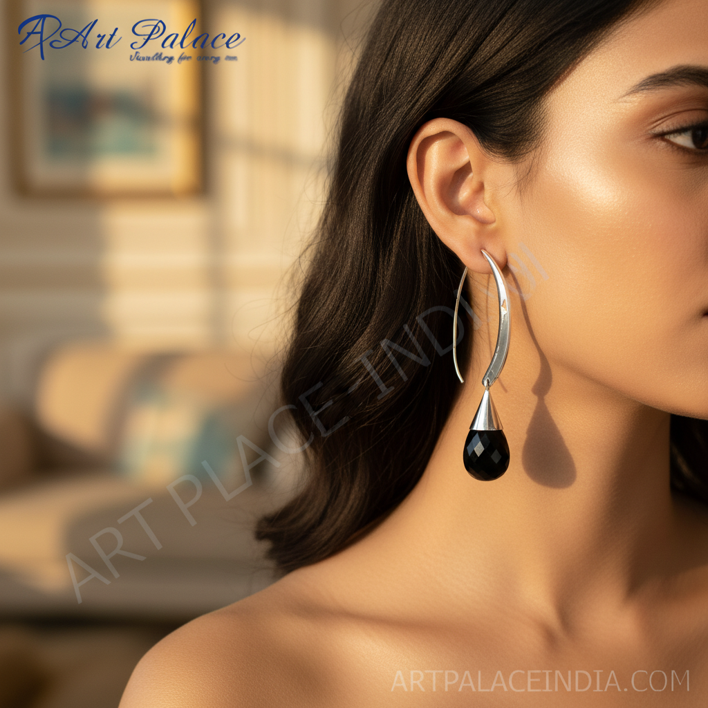925 Silver Black Onyx Drop Earrings for Women | Dangle Earrings