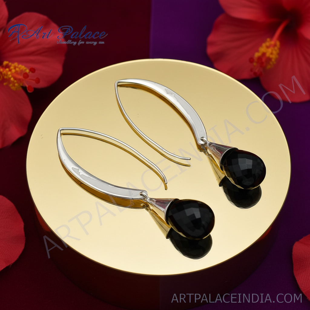 925 Silver Black Onyx Drop Earrings for Women | Dangle Earrings