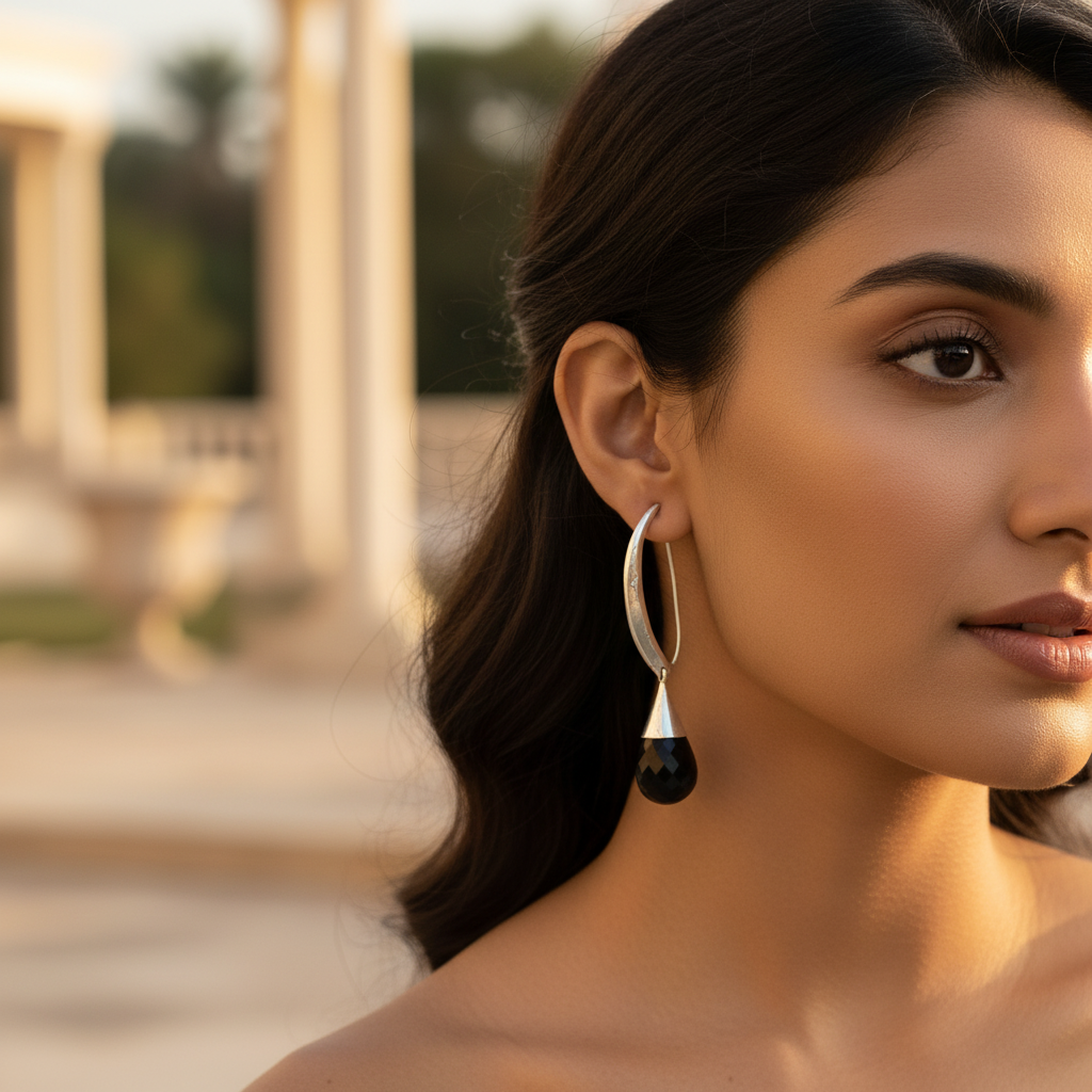 925 Silver Black Onyx Drop Earrings for Women | Dangle Earrings