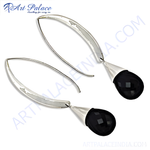 Load image into Gallery viewer, 925 sterling silver dangle earrings with black onyx teardrop gemstones
