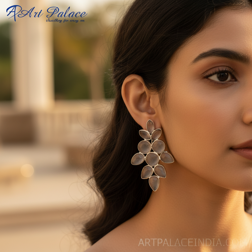 925 Silver Rose Quartz Drop Earrings for Women | Floral Jewelry