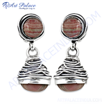 Load image into Gallery viewer, 925 sterling silver drop earrings with pink rhodochrosite gemstones. Elegant and stylish design for women.

