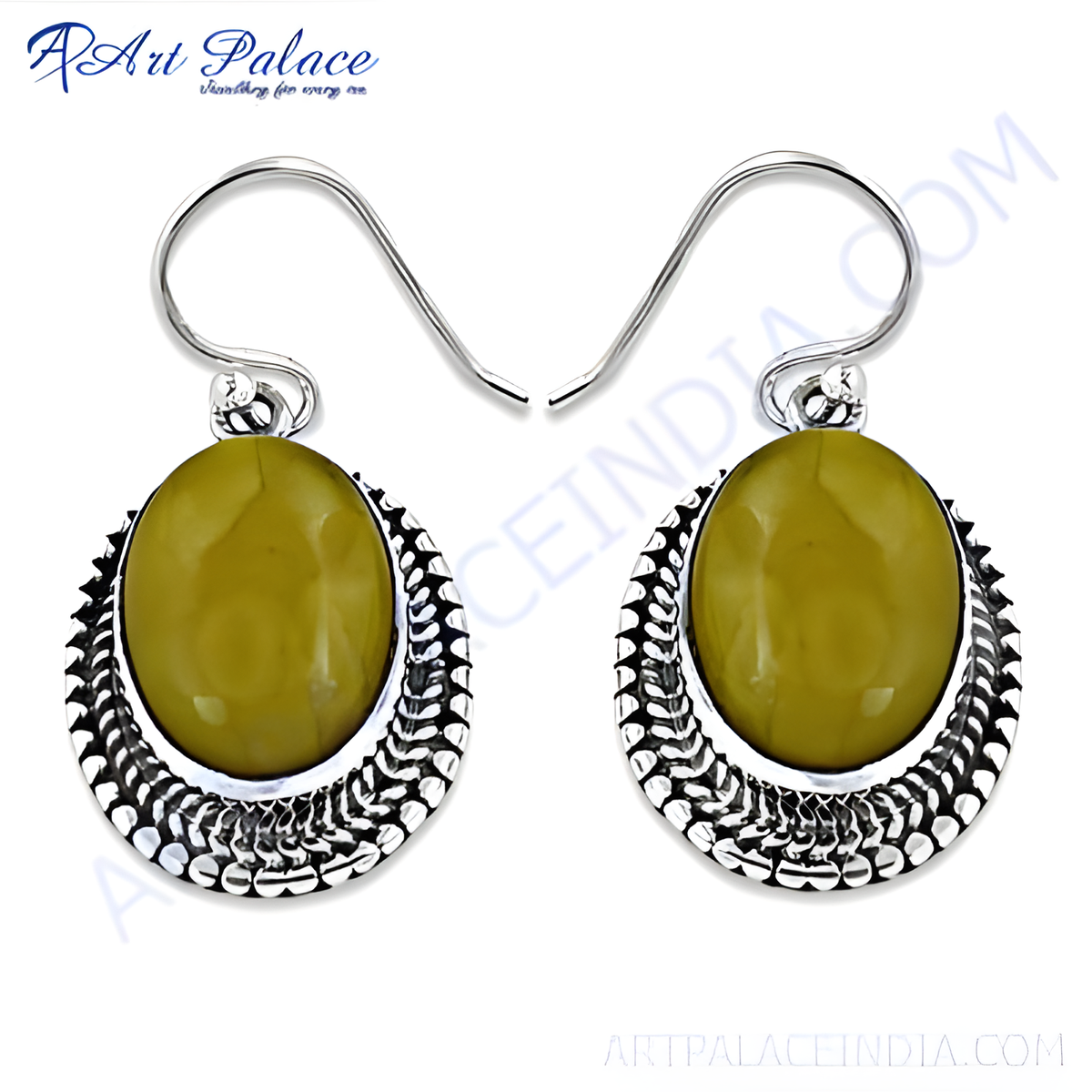 925 sterling silver dangle earrings featuring olive green gemstones in a textured design