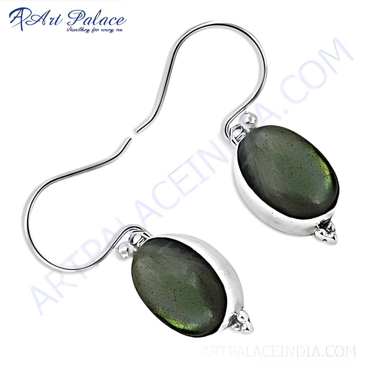 925 sterling silver drop earrings featuring oval cut green labradorite gemstones, perfect for any occasion
