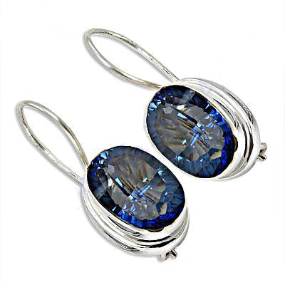 Silver Oval Blue Gemstone Earrings for Women | Daily Wear