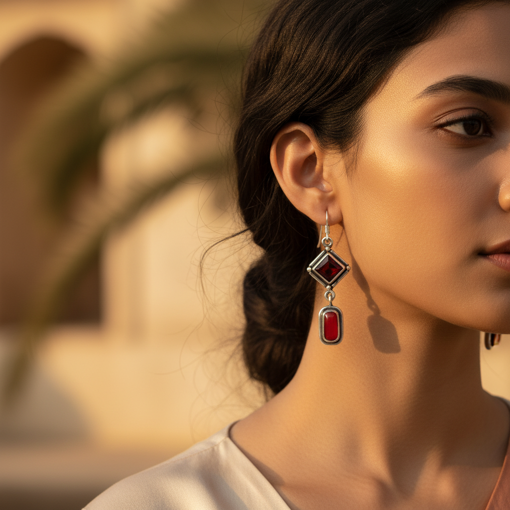 925 Silver Red Coral Drop Earrings for Women | Dangle Jewelry