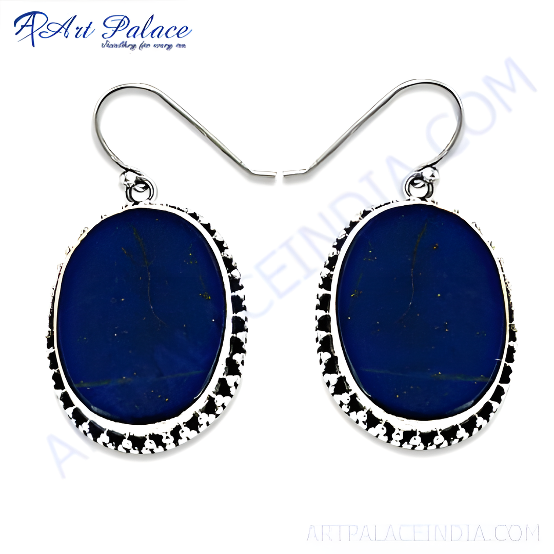 925 sterling silver dangle earrings with oval-shaped blue lapis lazuli gemstone