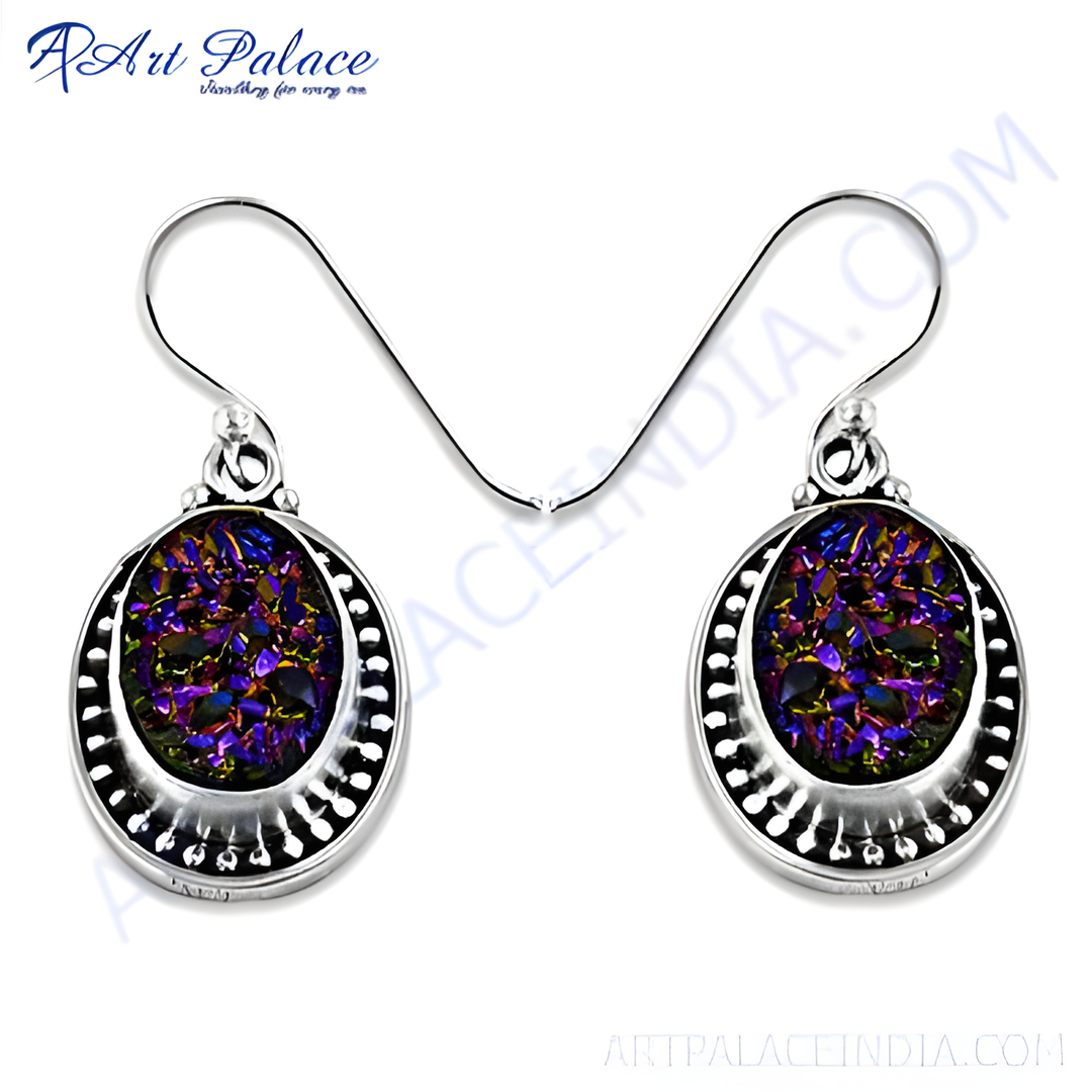 925 sterling silver dangle earrings with vibrant purple gemstone detailing