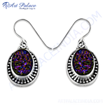 Load image into Gallery viewer, 925 sterling silver dangle earrings with vibrant purple gemstone detailing
