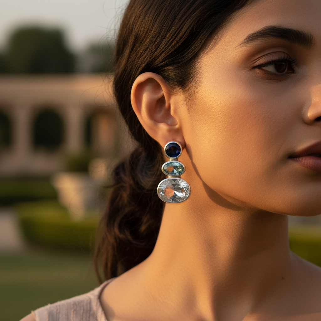 Pendientes colgantes de plata 925 con piedras preciosas para mujer | Pendientes colgantes