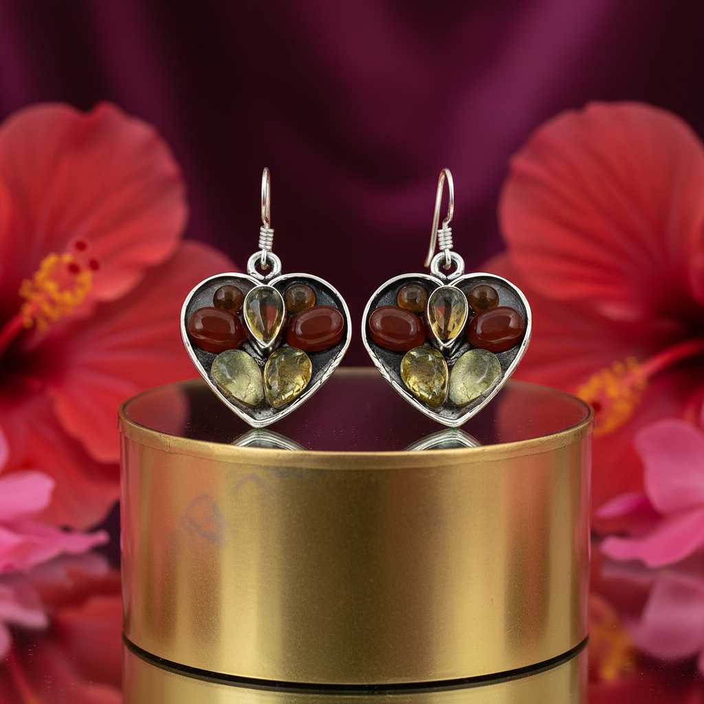 925 silver heart gemstone earrings | women's jewelry gift
